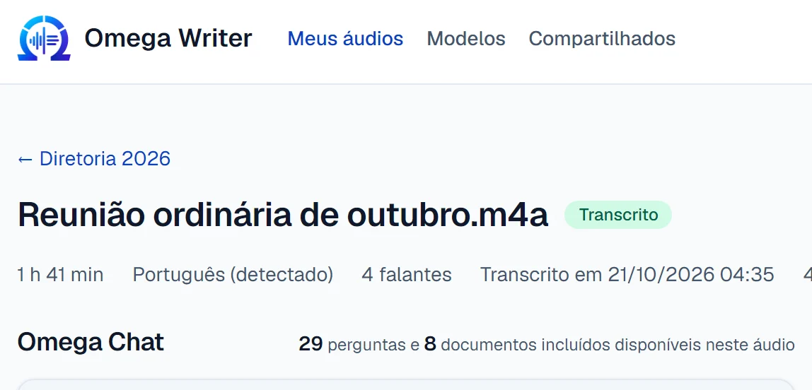 Resposta do chat com os encaminhamentos da reunião, cada um com o minuto em que foi dito.